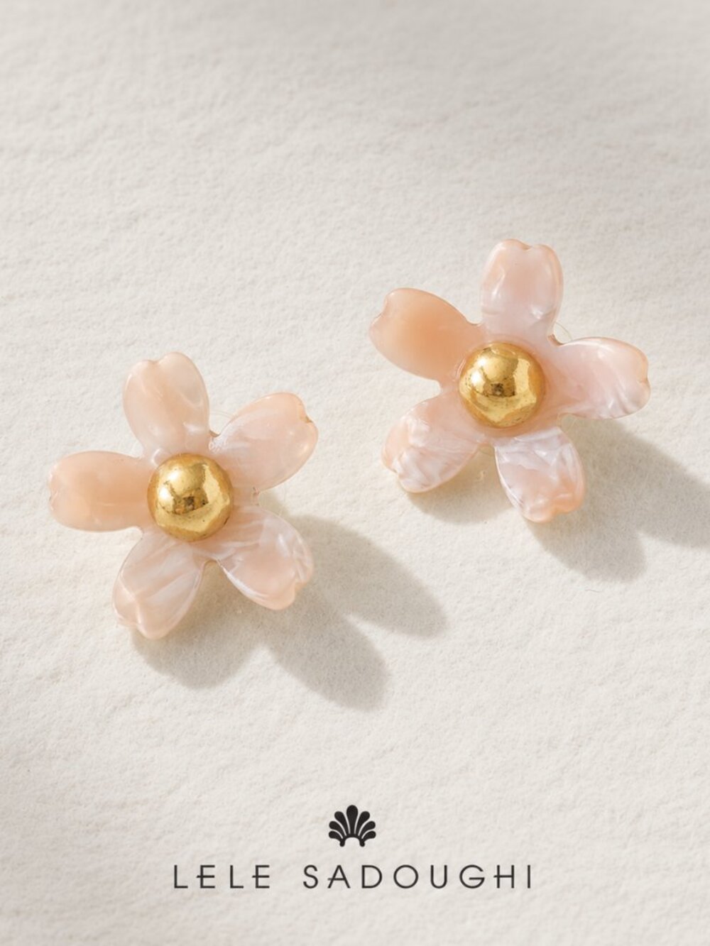 Lele Sadoughi 18K Gold Pink Floral Flower Stud Earrings Statement Jewelry NEW